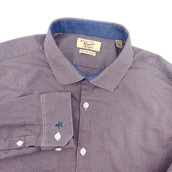 Penguin by Munsingwear Heritage Slim Fit Button Up Red Blue Shirt-Mens XL 17.5" - Picture 1 of 9